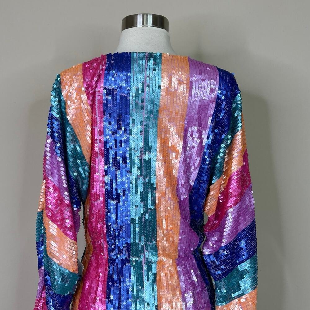 NEW Show Me Your Mumu | Kidman Neon Stripe Sequin Long Sleeve Mini Dress M NWT - Picture 7 of 10